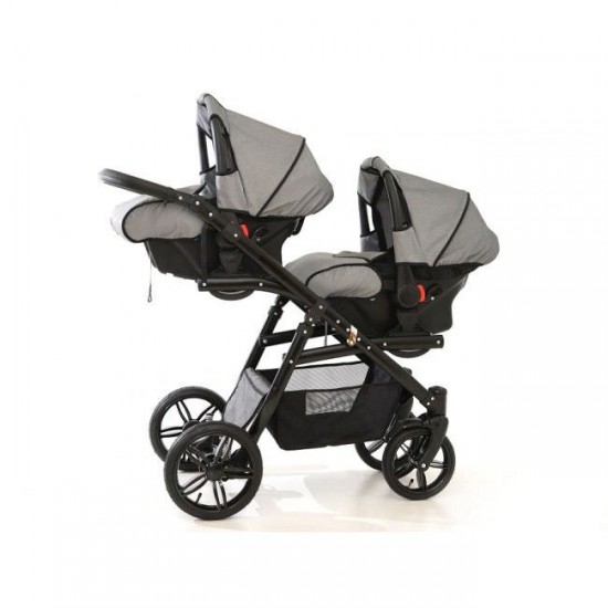 Carucior gemeni PJ Stroller Lux 3 in 1 Grey
