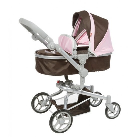 Carucior pentru papusi cu maner reversibil Boonk Brown Flower