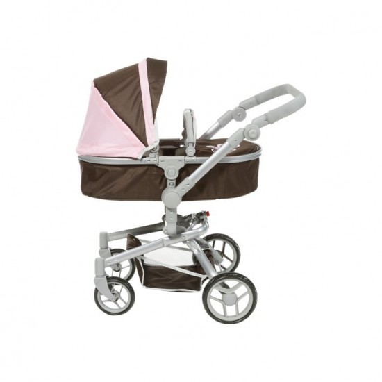 Carucior pentru papusi cu maner reversibil Boonk Brown Flower