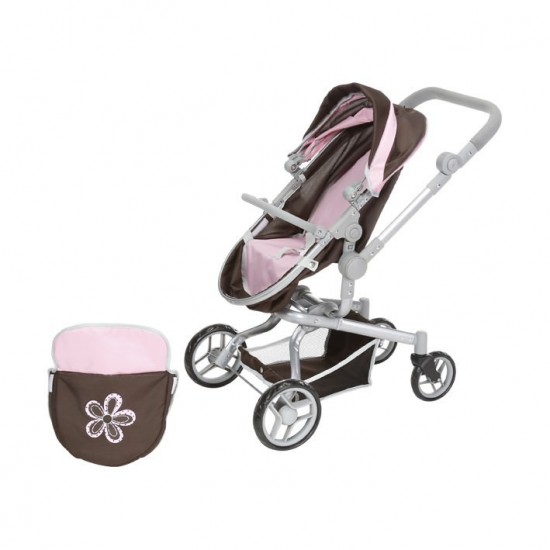 Carucior pentru papusi cu maner reversibil Boonk Brown Flower