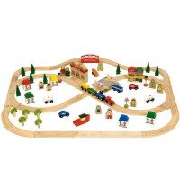 Circuit auto si feroviar din lemn - 101 piese