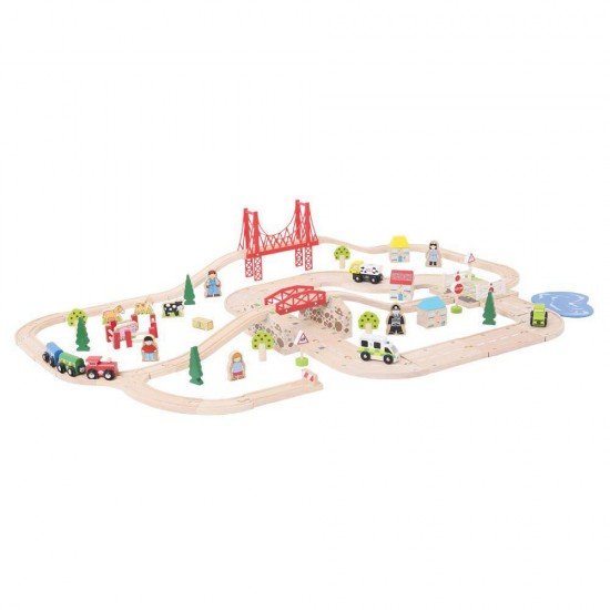 Circuit auto si feroviar  din lemn - 80 piese