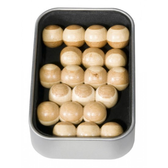 Joc logic IQ din lemn bambus Pyramid in cutie metal