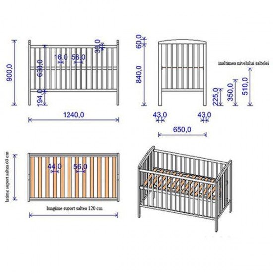 Patut copii din lemn Hubners Anzel 120x60 cm Alb