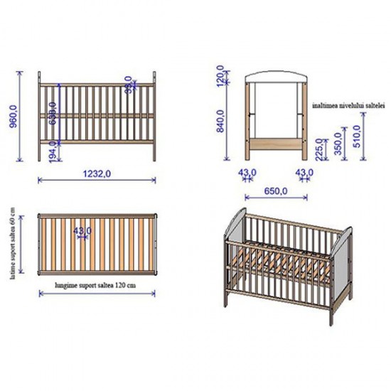 Patut copii din lemn Hubners Kamilla 120x60 cm Venghe