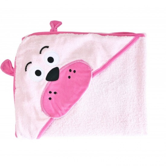 Prosop cu gluga brodata Water Friends 100x100 cm Pink
