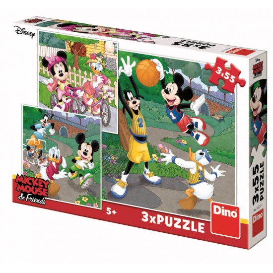 Puzzle 3 in 1 - Mickey si Minnie sportivii (55 piese)