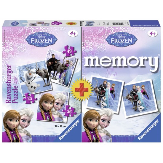 PUZZLE + JOC MEMORY FROZEN 3 BUC IN CUTIE 25/36/49 PIESE