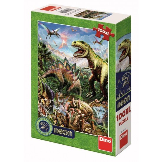 Puzzle XL - Lumea dinozaurilor neon (100 piese)