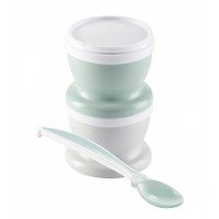 Set 2 recipiente cu capac si lingurita Thermobaby Celadon Green