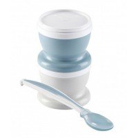 Set 2 recipiente cu capac si lingurita Thermobaby Myosotis Blue