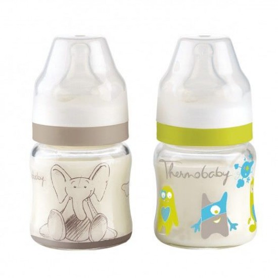 Set 2 biberoane sticla gat larg 120ml - Thermobaby 
