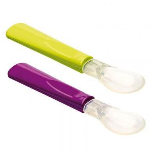 Set 2 lingurite cu varf din silicon verde/mov - Thermobaby