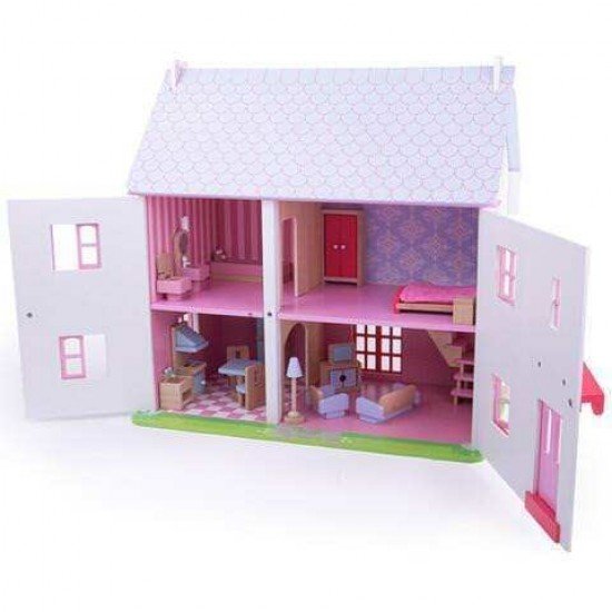 Casuta roz din lemn pentru papusi - BigJigs